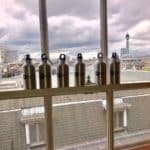 Water bottles on windowsill