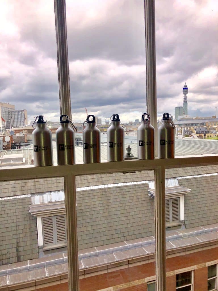 Water bottles on windowsill